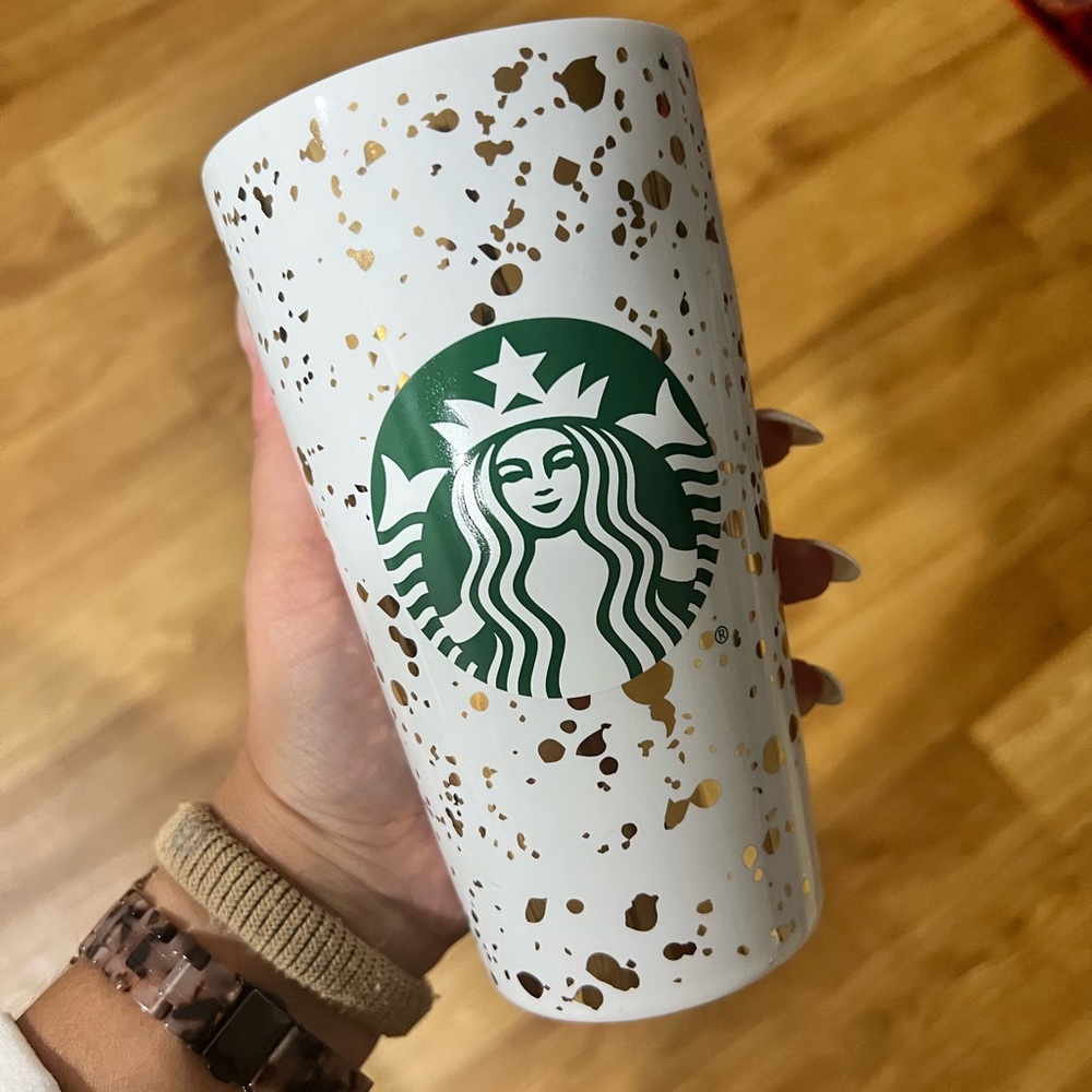 Starbucks Gold Speckled Travel Mug 12 Oz